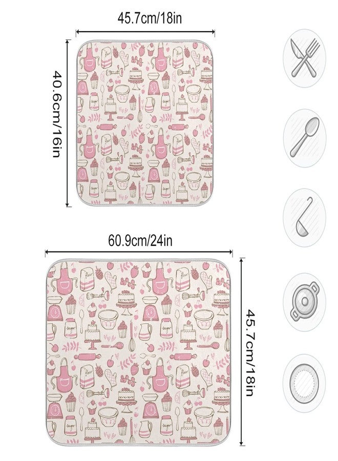 Oarencol Pink Cookware Dish Drying Mat Large Kitchen Counter Reversible Microfiber Dishes Drainer Mat 18 x 24 Inch - Image 5